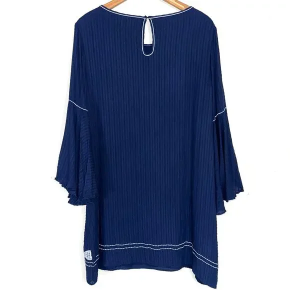 MSSP Max Studio Navy Blue White Embroidered Floral Marielle Mini Dress Size XL - Picture 8 of 13